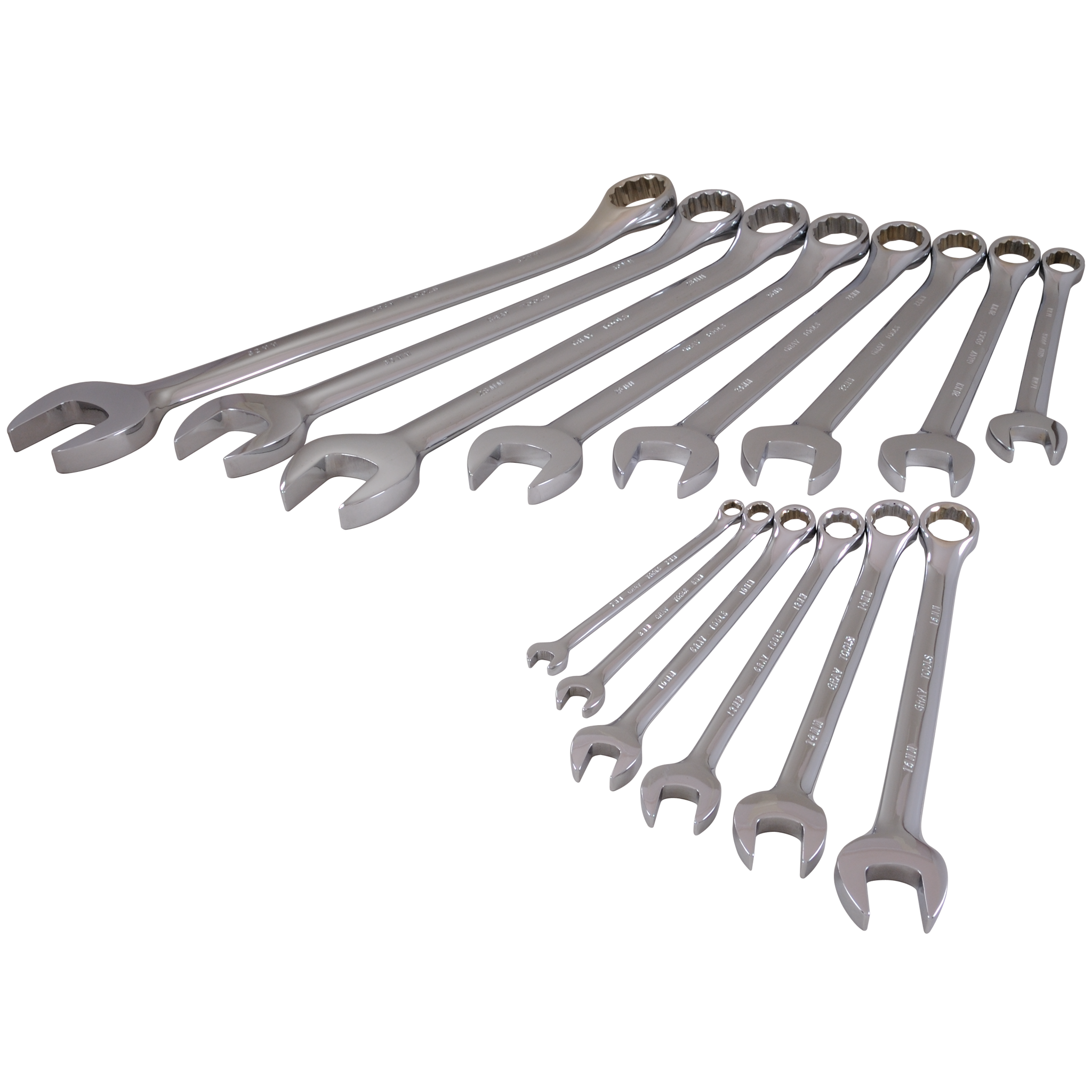 14 Piece 12 Point Metric Mirror Chrome Combination Wrench Set