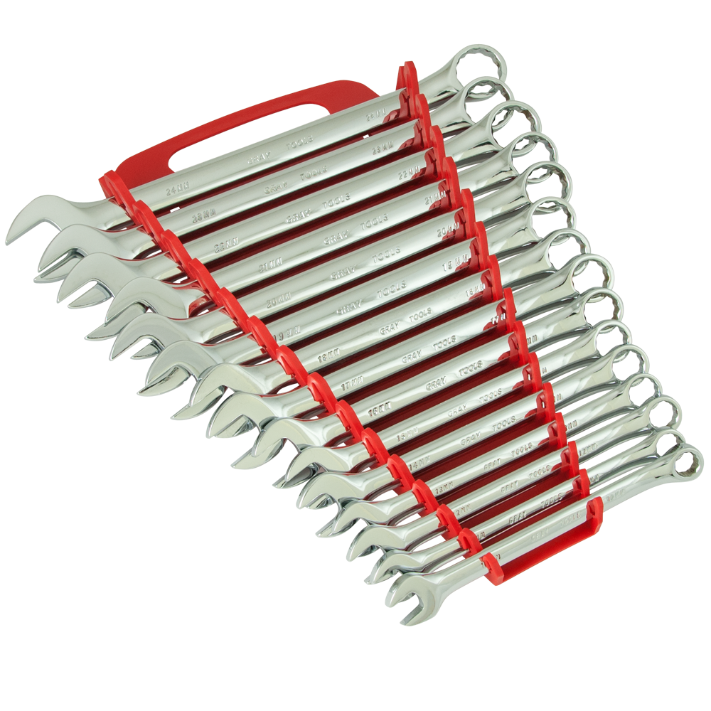 15 Piece 12 Point Metric Mirror Chrome Combination Wrench Set