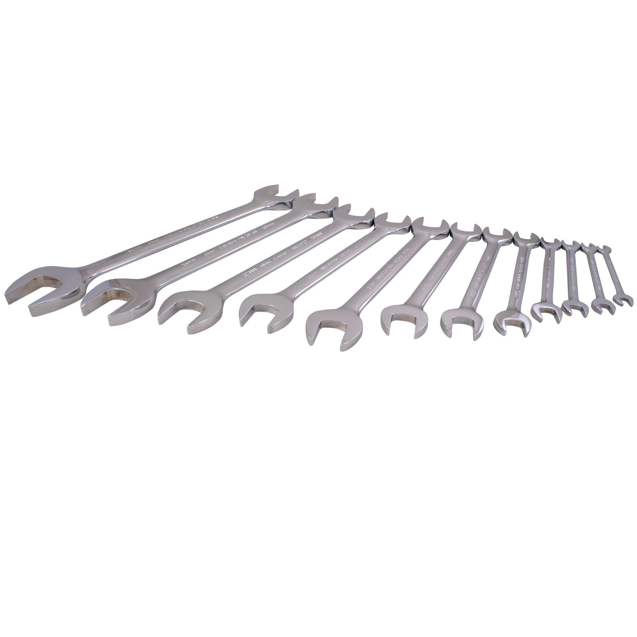 12 Piece Metric Open End Mirror Chrome Wrench Set