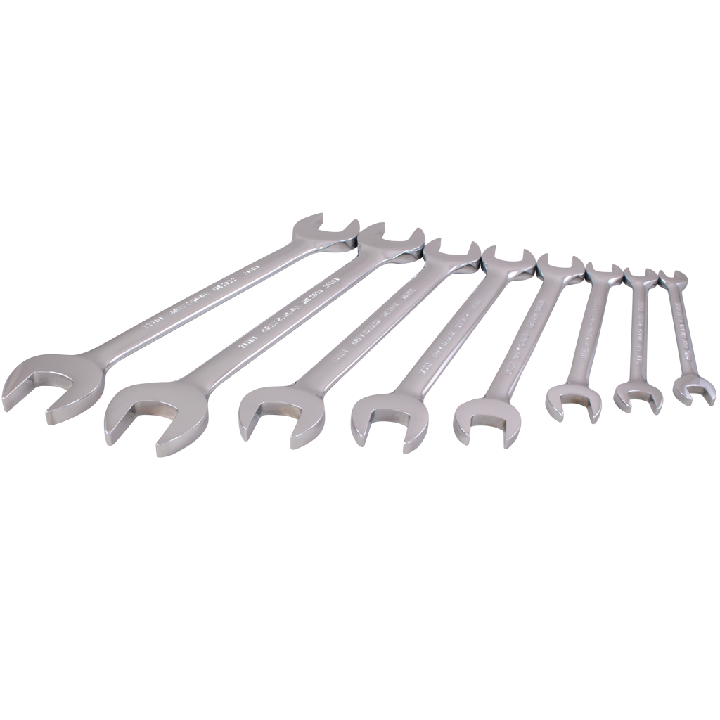 8 Piece Metric Open End Mirror Chrome Wrench Set