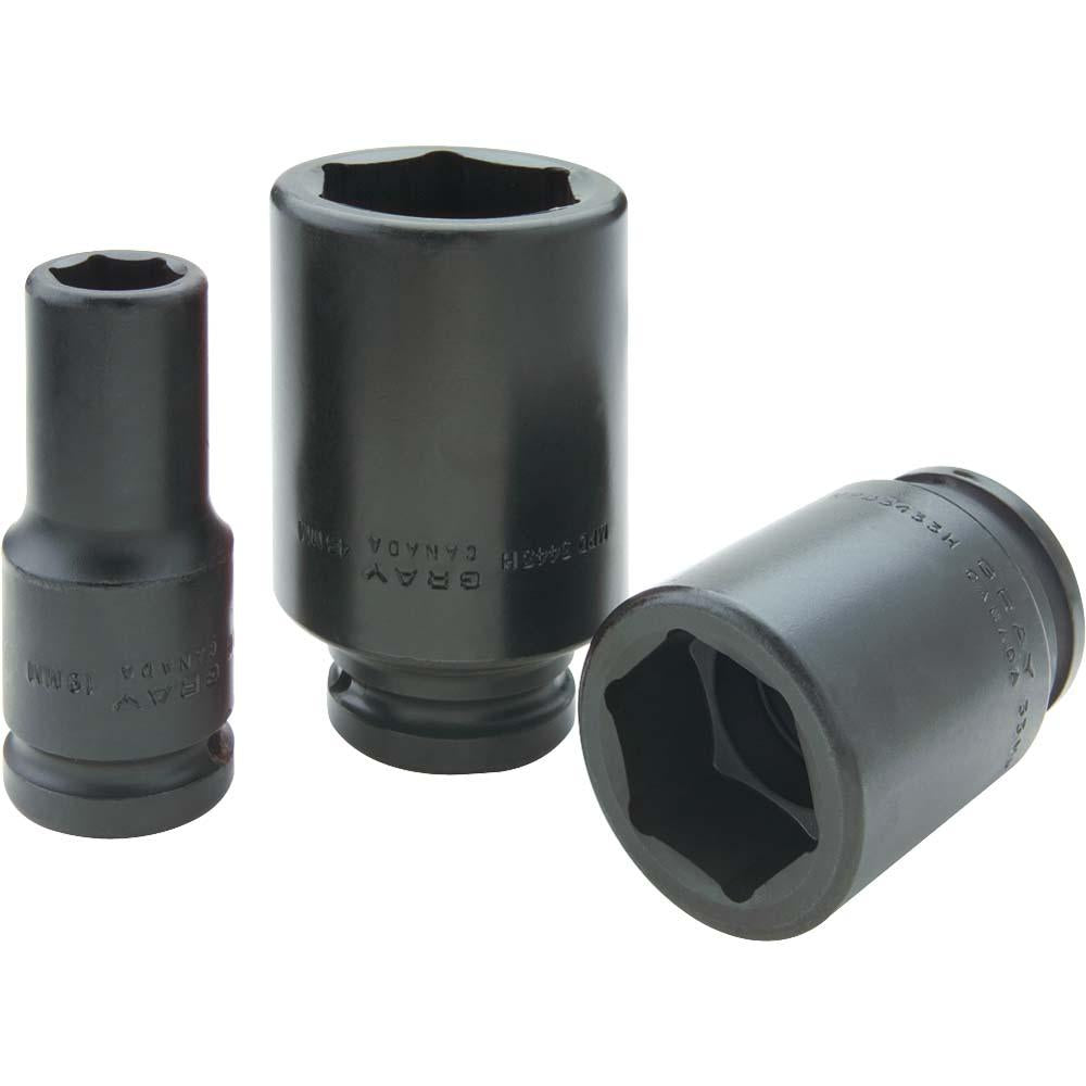 3/4" Drive 6 Point Metric Deep Length Sockets - Impact Black Industrial Finish