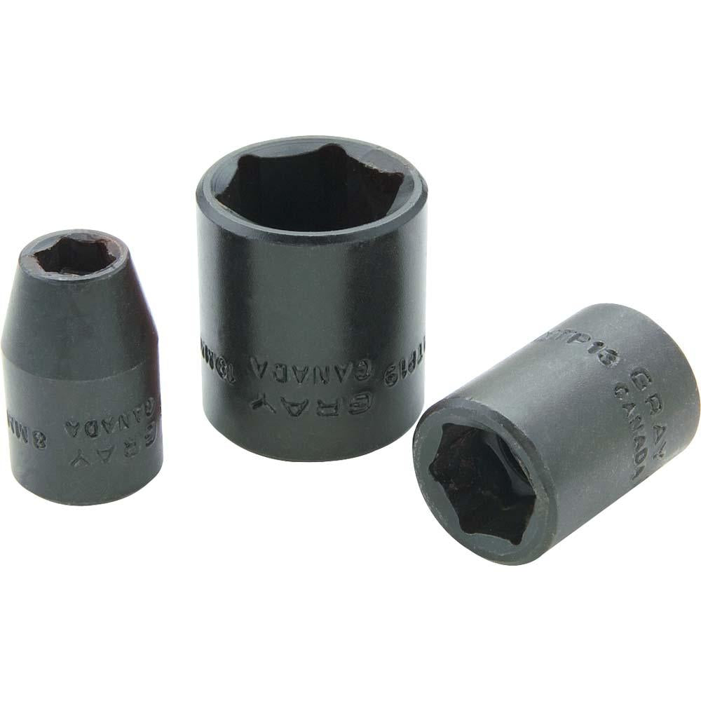 3/8" Drive 6 Point Metric Standard Length Sockets - Impact Black Industrial Finish