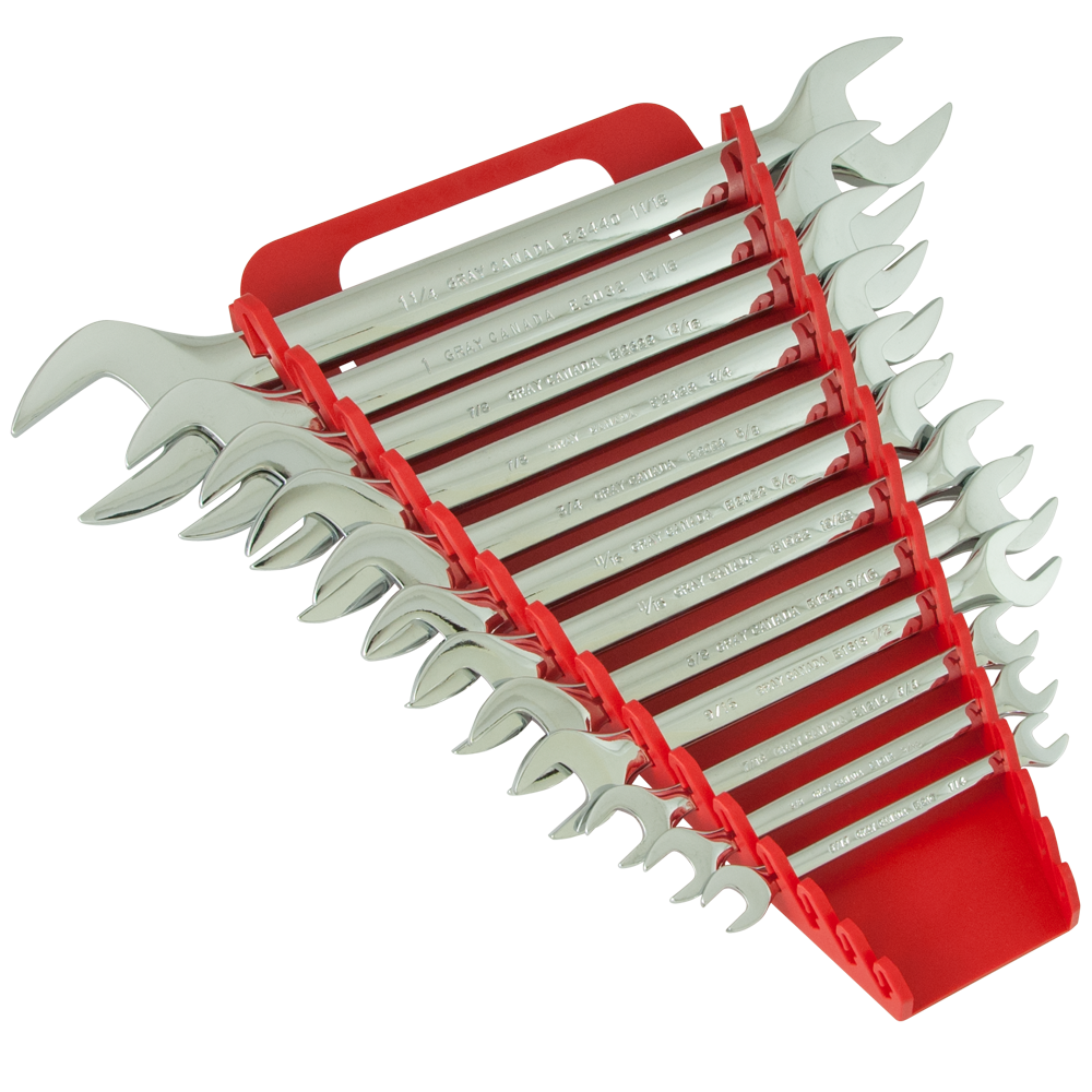 12 Piece SAE Open End Mirror Chrome Wrench Set