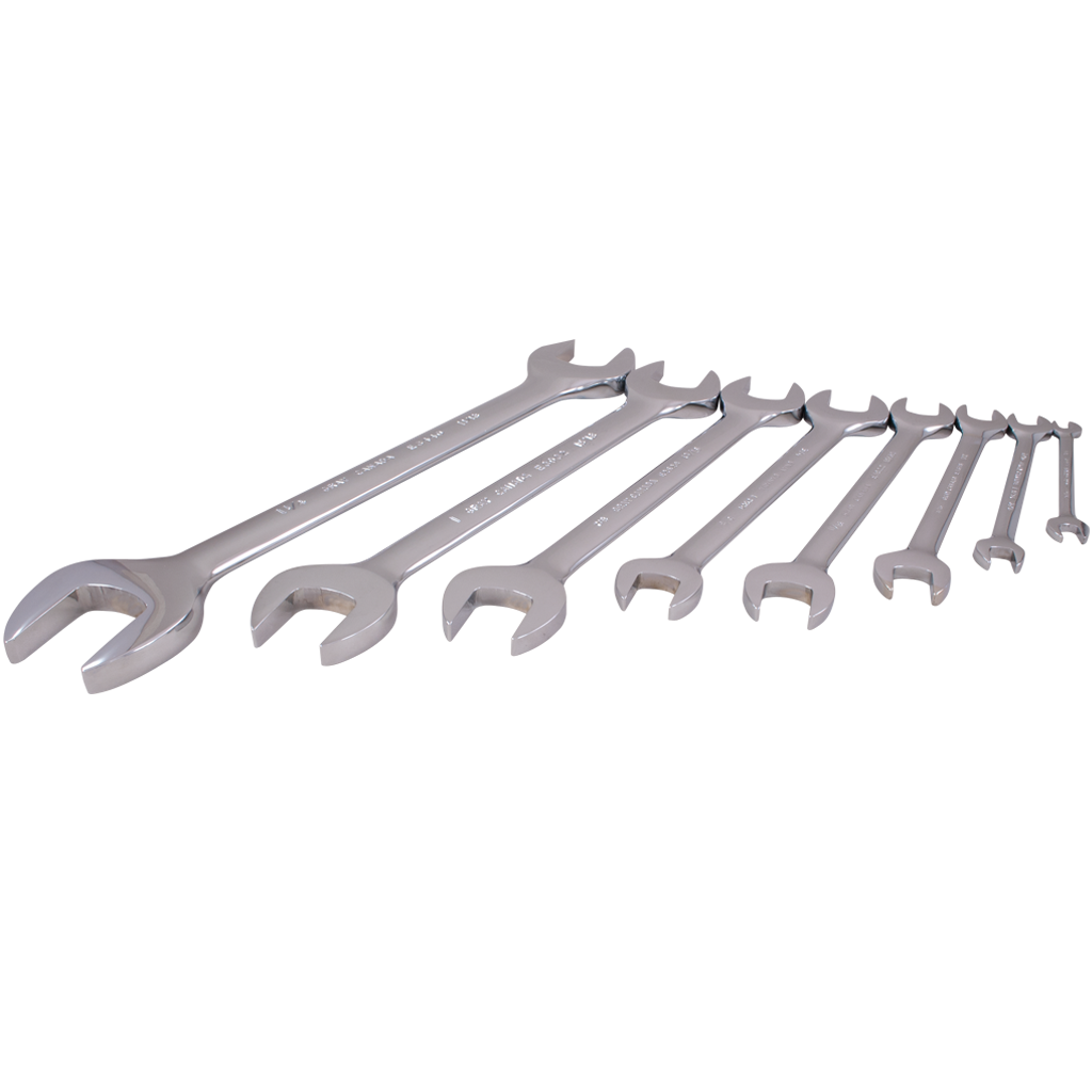 8 Piece SAE Open End Mirror Chrome Wrench Set