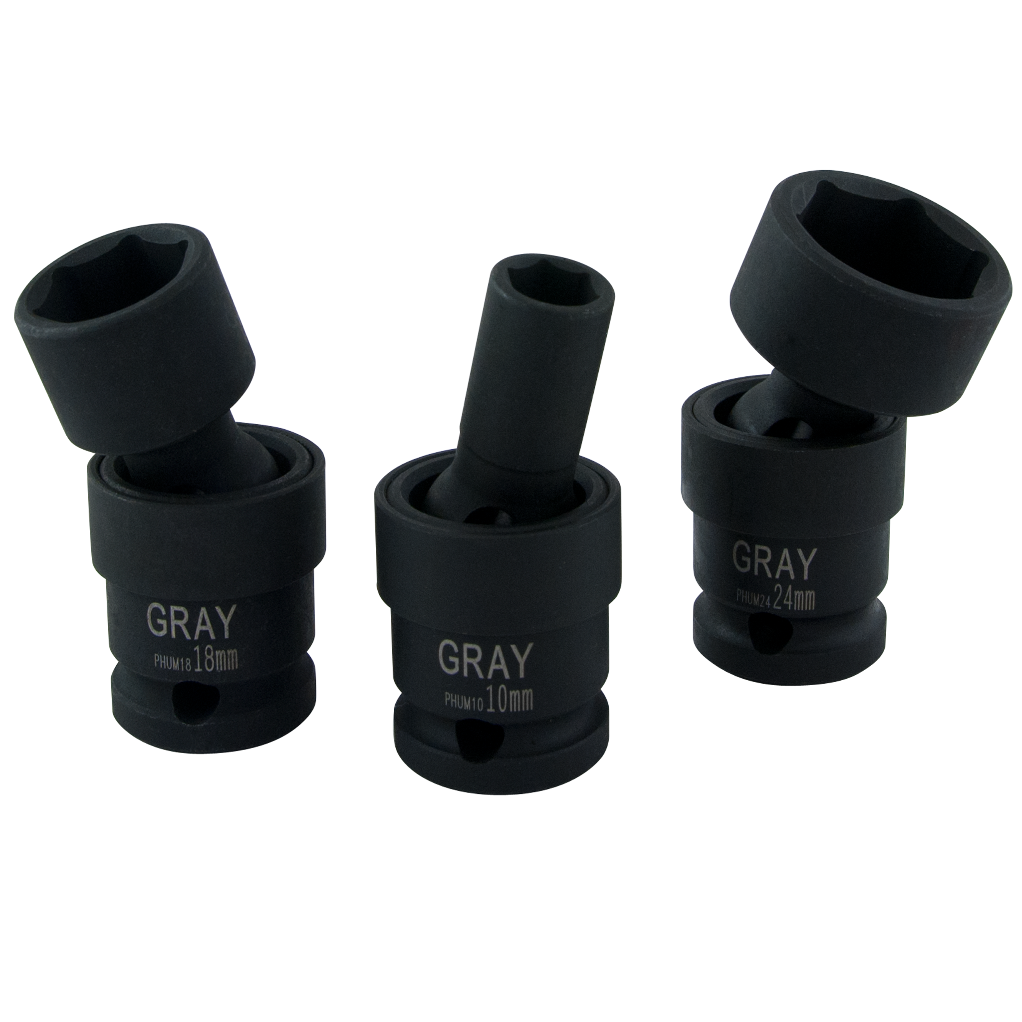 1/2" Dr. 15 Piece 6 Point Standard Metric Impact Universal Joint Socket Set