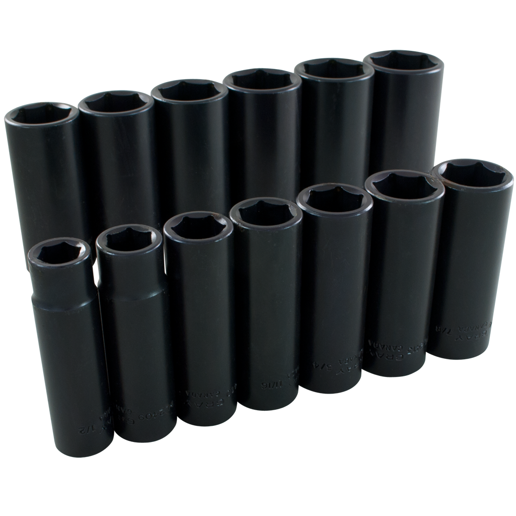 1/2" Dr. 13 Piece 6 Point Deep SAE Impact Socket Set