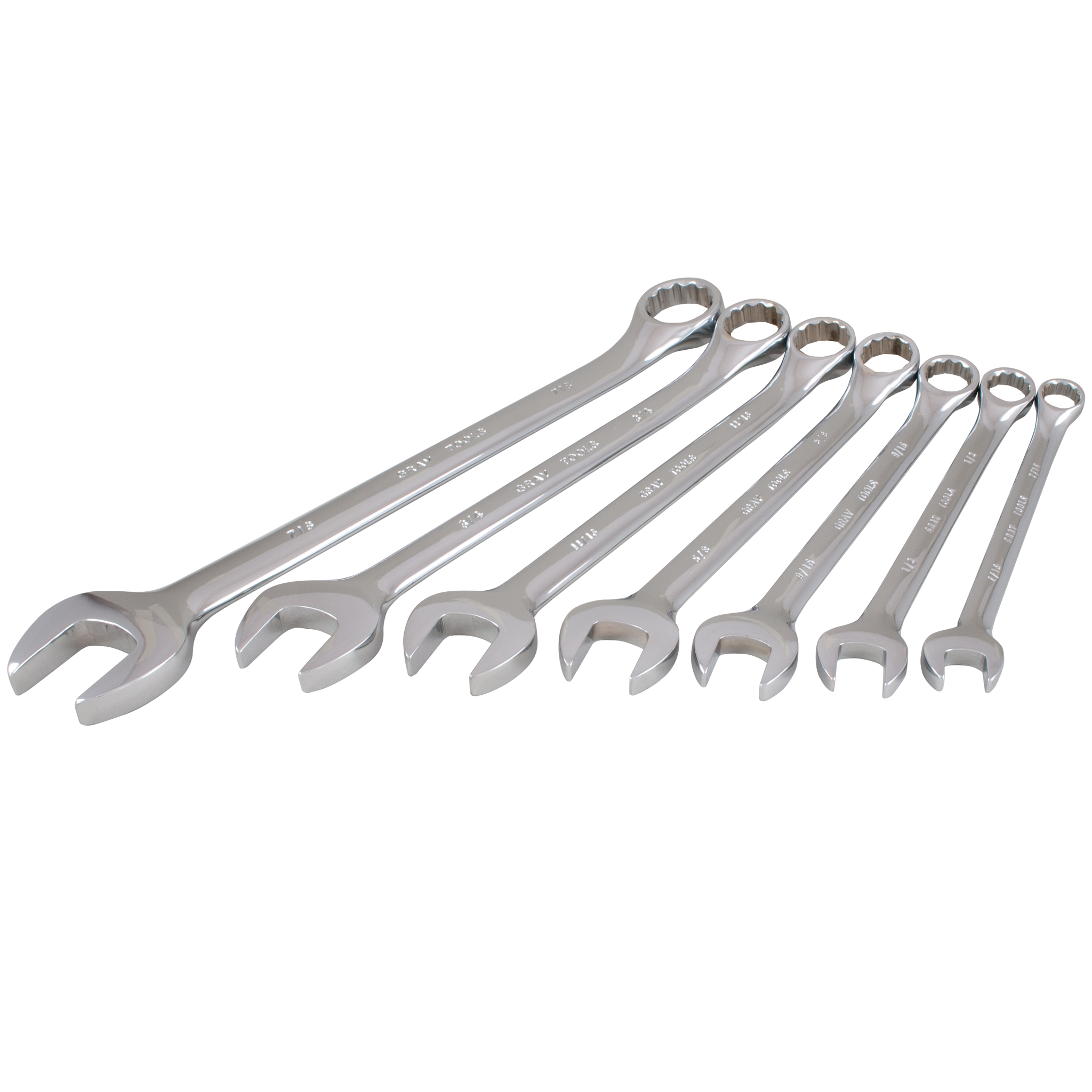7 Piece 12 Point SAE Mirror Chrome Combination Wrench Set