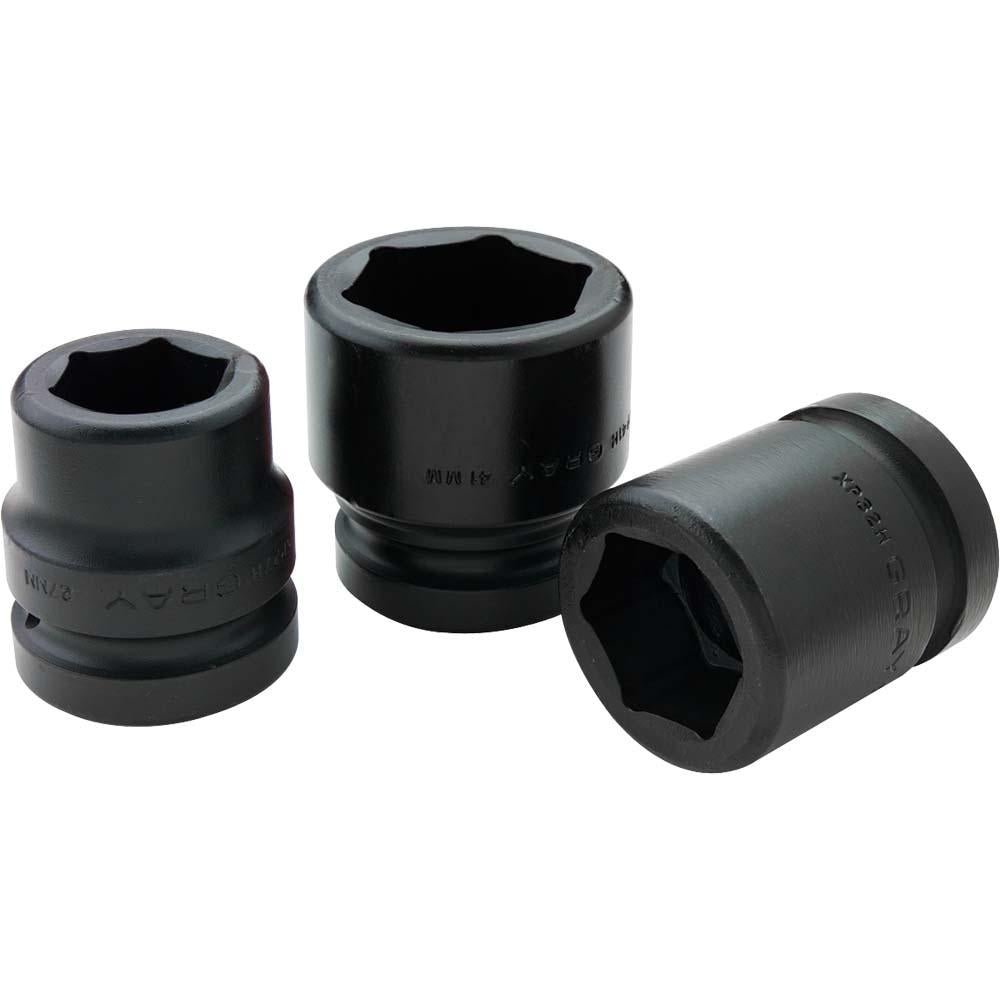 1" Drive 6 Point Metric Standard Length Sockets - Impact Black Industrial Finish