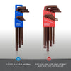 22 Piece SAE & Metric Combination Long Arm Ball S2 Hex Key Set